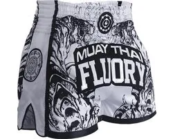 Pantalon de kickboxing Fluory Sak Yant Tiger Muay Thai Wit Zwart MTSF66