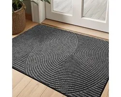 Antislip Deurmat met Geometrisch Streepdesign – Grijs– Polyester – Rubberen Onderkant – Gemakkelijk Schoon te Maken – Ideaal voor Entree, Veranda of Garage - 75cm x 45cm