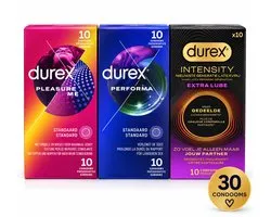Lot de préservatifs variés Durex – Pleasure Me + Performa + Intensity Extra Lube – 30 préservatifs – 3x 10 pièces