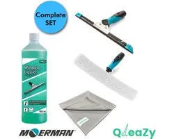 Glazenwasserset - Moerman Raamwisser Liquidator 3.0 rail 35 cm - Moerman Inwasser 35 cm - Glasdoek - Glasreiniger