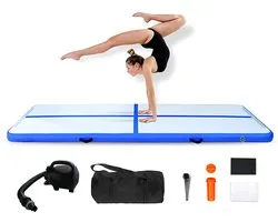 Airtrack 6 meter - Extra Dik (20 cm) - Turnmat - Gymmat - Blauw - Inclusief Elektrische Pomp en Luxe Draagtas - Voor Ouderen en Kinderen - Waterproof