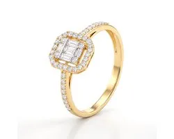 Chic 18 Karaat Geelgouden Pavé Ring met Baguette Zirkonia