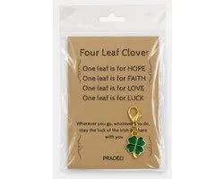 Pradeo - Klavertje Vier Sleutelhanger - Hangertje - Klavertje 4 - Four Leaf Clover - Key Chain - Pocket Hug - Geluk - Klein Geschenk - Bedankt Cadeautje / Kaartje - Familie, Vrienden, Collega of Meester & Juf - Met Kaartje Met Tekst - Groen