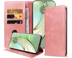 Compatible avec Motorola Edge 40 Coque de téléphone en similicuir avec fermeture magnétique et porte-cartes Étui portefeuille avec rabat - Étui portefeuille avec fente pour cartes - Or rose - Smartphonica compatible avec Motorola Edge 40