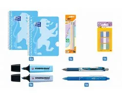 Back to School - Schoolset - Collegeblok A4+, Pennen, Markeerstiften & Indextabs - Pastel Blauw