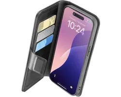 Cellularline Book Agenda Étui - Compatible avec iPhone 16 E - Avec compartiment pour cartes & fonction de support & blocage RFID/NFC - Noir
