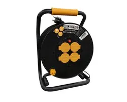 Enrouleur de câble électrique - 25m - 4 prises - 3000W Avec bouton d'enroulement - Terre de protection - IP44 - RELEC492190