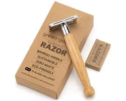 green-goose® Klassiek Scheerset | Met 10 Scheermesjes | Bamboe | Duurzaam Scheren | Metalen Scheermes