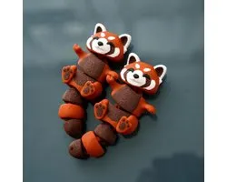 Porte-clés magnétiques Panda roux - Set de 2 - Flexi Red Panda Ruby - Pour les fans de panda - Jouet anti-stress