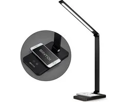 Bintoi DL200 - Bureaulamp LED Dimbaar - Leeslamp - Bedlamp - Touch Control - Wit en Warm Licht - Draadloos Mobiel Opladen - Zwart