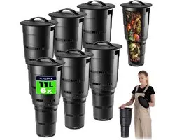 KADAX Ondergrondse tuincompostbak van kunststof, geurloze compostemmer voor het maken van mest, compostcontainer met ventilatiegaten (zwart, 6 stuks)
