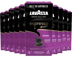 Lavazza Espresso Intenso Koffiecups - 100 Nespresso Cups - Koffie Blend van Arabica & Robusta - Intensiteit: 11/13 - 10 x 10 Aluminium Capsules
