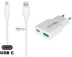 OneOne 25W snellader met 2 poorten + 0,2m sterke USB C kabel. PD PPS lader. GAN oplader adapter past op Universeel Asus, ZTE, Fairphone, Sony Xperia, OPPO, Apple iPhone / iPad, Nokia, Acer, BlackBerry, Anker (Soundcore), Archos, Bose
