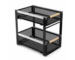 Luxaliving gootsteenkast organizer – Dubbellaags Keukenkast Organizer Metaal – Uitschuifbaar Opbergrek – Kast Organizer voor Keuken, Aanrecht & Badkamer