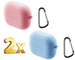 Telestore - hoesje geschikt voor Samsung Galaxy Buds 3 FE / Buds 3 / 3 Pro soft case cover - 2 stuks roze en blauw - TPU hoesje Beschermhoes - Samsung Galaxy Buds 3 FE / Buds 3 / 3 Pro Cover - Buds3 FE hoesje - gel hoesje met sleutelhanger