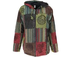 Guru-Shop Goa Jacke, Patchwork Sweatshirt Jacke - grün/bunt Veste polaire pour hommes - multicouleur - XL