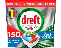 Dreft Platinum Plus All In One Vaatwasmiddel - Deep Clean Fresh Herbal Breeze - Voordeelverpakking 150 Vaatwastabletten