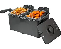 Friteuse double COOK-IT - Friteuse 2 x 3 Litres - 2 paniers séparés - Température réglable séparément 115-190°C - Pour frites et snacks - Noir