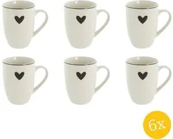 Clayre & Eef Mok set van 6 stuks 350 ml Wit Zwart Porselein Hart Theemok