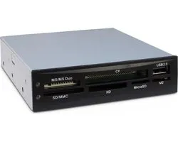 Inter-Tech CI-02 | Interne geheugenkaartlezer | USB 2.0 | 3.5 bay | Ondersteunt CF, SD, microSD, MS, xD | Zwart