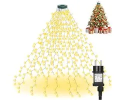 Withosent Lichtsnoer voor Kerstboom, 3M 448LED Kerstboomverlichting met Ring, Lichtsnoer IP44 met Geheugenfunctie Waterdicht 8 Modi Kerstboomverlichting voor Kerstdecoratie Binnen Buiten - Warm Wit