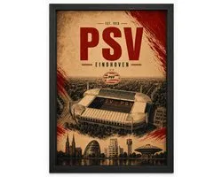 PSV Eindhoven Poster | Philips Stadion Vintage Art Print | Retro Voetbal Poster | Inclusief Zwarte A3 Lijst