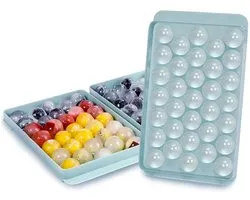 Moule à Glaçons Met Deksel – 33 Glaçons Ronds Parfaits – Sans BPA & Empilable – Sans Déversement – Whisky & Cocktails – Bleu – Grand Format