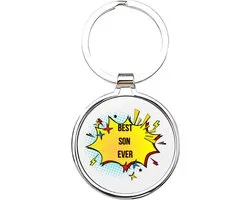 Akyol - Best son ever Sleutelhanger - zoon - De leukste zoon - Zoon sleutelhanger - kind sleutelhanger - Sleutelhanger zoon - Familie sleutelhanger - cadeautje - Zoon cadeau - boy - de liefste zoon - 4 x 7,5 CM