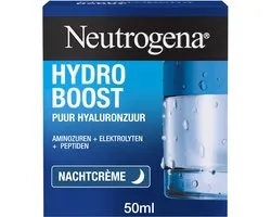 Neutrogena® Hydro Boost Crème de Nuit, masque hydratant et réparateur intensif, avec acide hyaluronique, tréhalose 100% végétale et gel mémoire égalisateur, pour tous les types de peau et sans huile, 1 x 50 ml