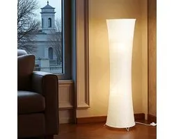Trango Design LED Lampadaire en Papier de Riz 1229L *SUISSE* Lampe en Papier de Riz *HANDMADE* Lampadaire avec abat-jour blanc avec 2x lampes LED E14, forme : ronde, hauteur : 125 cm, lampe de salon, lampadaire