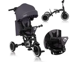 Lionelo Tris Plus – Tricycle 2-en-1 – Jusqu’à 5 ans – 25 kg – Siège pivotant 360° – Dossier réglable – Roues PU – Poignée pousseur – Roue libre – Capote réfléchissante – Montage par clic – Accessoires inclus