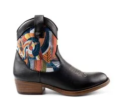 Inkkas Cyprus Western Boot dames laars – bruine leren westernlaars met berg- & mouflon motief – turquoise details – mid-hoog model met comfortabele hak, maat 39