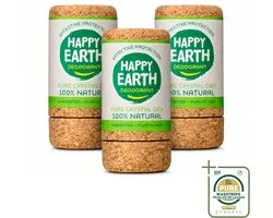3 x Happy Earth – Deodorant Crystal – 100% Natuurlijk Unscented – 90 g - Wasstrips - Geurloze Deodorant - Hypoallergene Deodorant - Kristal Deodorant - Natuurlijke Deodorant - Gevoelige Huid