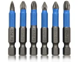 Set van 6 Schroevendraaier Bits met Sterke Magnetische Anti Slip Gelegeerd Staal - PH1, PH2, PH3, PZ1, PZ2 PZ3 x 50 mm - Hex Shank Impact - Taai Schroeven Bit