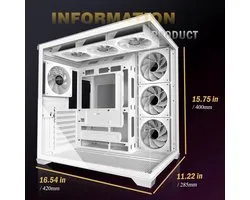 SnelShoppen - ATX PC Case met 7 ARGB-ventilatoren, panoramisch gehard glas, witte computerbehuizing, 360 mm RAD-ondersteuning, maximaal 10 x 120 mm ve