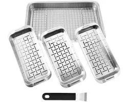 Bbq Grilling Basketbal, roestvrij staal, vegetable tray, Secure Grip Flat Bottom, Shallow Design, Perfect voor Fish Meat Shrimp Peppers, Picnics Family Gatherings, 40 x 40 cm