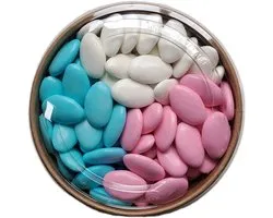 Chocolade dragees roze - wit - blauw in trioverpakking 900 gram voor doop geboorte babyshower doopsuiker