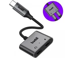 Buddi Ease | USB-C naar USB-C (Audio) en USB-C (Charging) Splitter | Dubbele USB-C Splitter | Adapter | USB-C Splitter | Converter | DAC Chip | Ondersteund 60W Power Delivery | Grijs