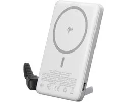 Iniu, Powerbank magnétique Qi2 15W 5000mAh compatible avec Apple iPhone avec support et câble, Blanc