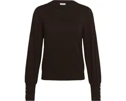 Kaffe KAlizza Round Neck Pullover Buttons Dames Trui - Coffee Bean