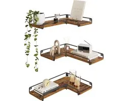 VASAGLE LLS833KD01 - Étagère d’angle en L murale - lot de 3 - style industriel - pour salon chambre cuisine