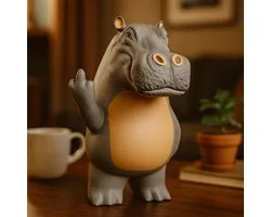 AnimalsAttitude – Middelgrote Nijlpaard Figurine met Middelvinger – 3D-geprint PLA Beeldje – Gift-Worthy Decor Figurine