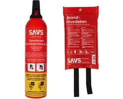 SAVS Brandblus box - Schuim klein - Sprayblusser schuim 750ml & Blusdeken 100 x 100cm - Vetblusser - Blusrating 5A 5F - Ook voor auto, boot, caravan of camper - Schuimblusser & Branddeken voor o.a. thuis & keuken - Brandblusser