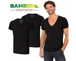 Bamboo Elements - T-shirt Homme - Col en V Profond - Noir - M - Lot de 2 - Coupe Ajustée - Maillot de Corps en Bambou