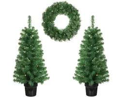 Black Box Trees Norton Kerstboom en Kerstkrans Set - 2 Kunstkerstbomen en 1 Krans met LED Verlichting - Groen