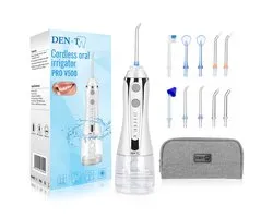 DEN-T® Hydropulseur PRO V500 - 5 positions - 10 Attachements - Irrigateur buccal - Hydropulseur - Wit -