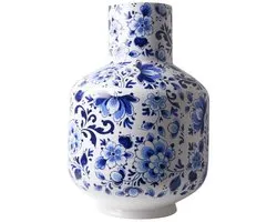 Heinen Delfts Blauw - Hoge bolvaas Bloem - Keramiek - 35 cm