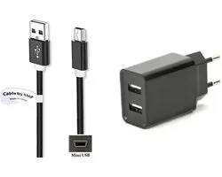 OneOne 2.1A lader met 2 poorten + 0,25m sterke Mini USB kabel snoer. Oplader adapter past op Garmin Camper 660LMTD, 760LMTD, 770LMTD, 780, CamperVan, Colorado 300, 400c, 400i, 400t, DriveTrack 70LM, 71