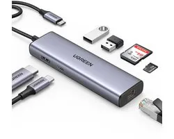 UGREEN USB C Ethernet Gigabit HDMI 4K PD 100W 7-in-1 dockstation adapter USB C SD-kaartlezer compatibel met iPhone 15 Galaxy S24 Ultra MacBook Air Pro M2 M1 iPad Pro Surface Steam Deck
