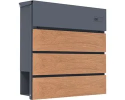 AXI Jake Brievenbus van Metaal – Antraciet/Houtlook – Stalen Brievenbus met Slot – Wandmodel –37x11x37 cm – Inclusief 2 Sleutels – Met Krantenhouder – Weerbestendig